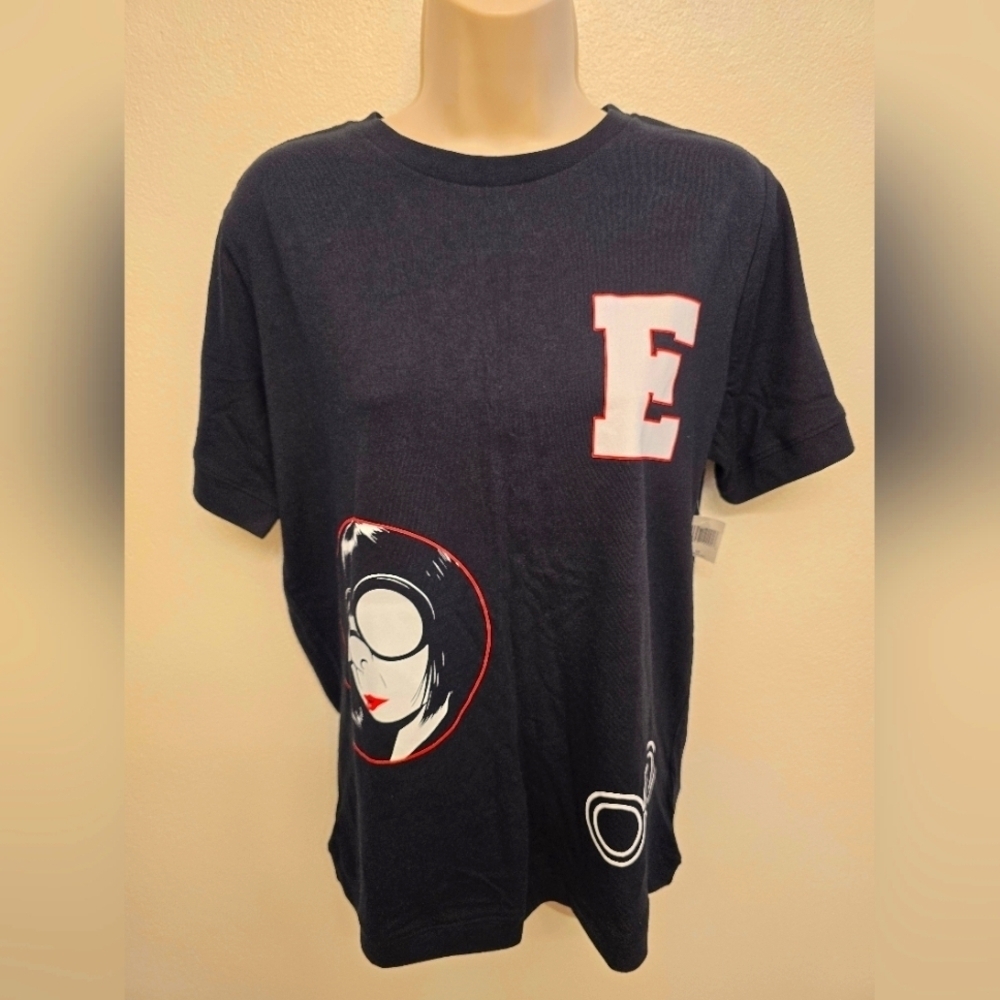 NWT Disney Ladies Black Short Sleeve Tee with Edna E Mode Character Print